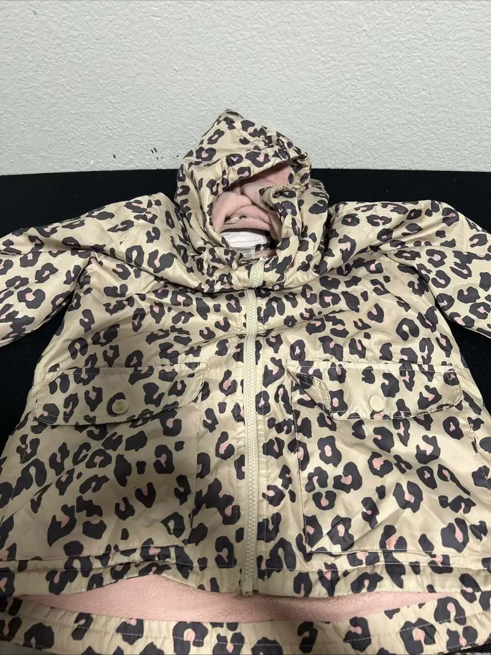 Carter's Girl's Size 8 Fleece Lined Coat Hooded, Zip Up Leopard Print Pink